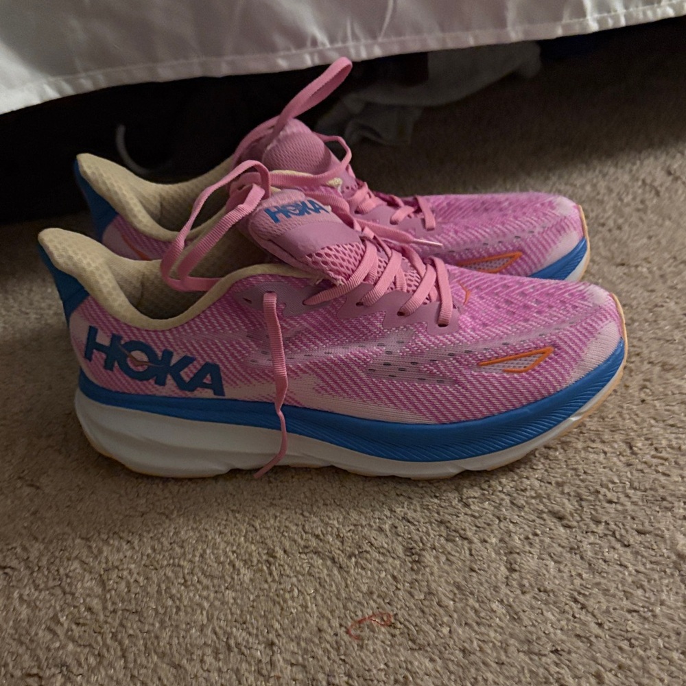 Pink and blue hokas
